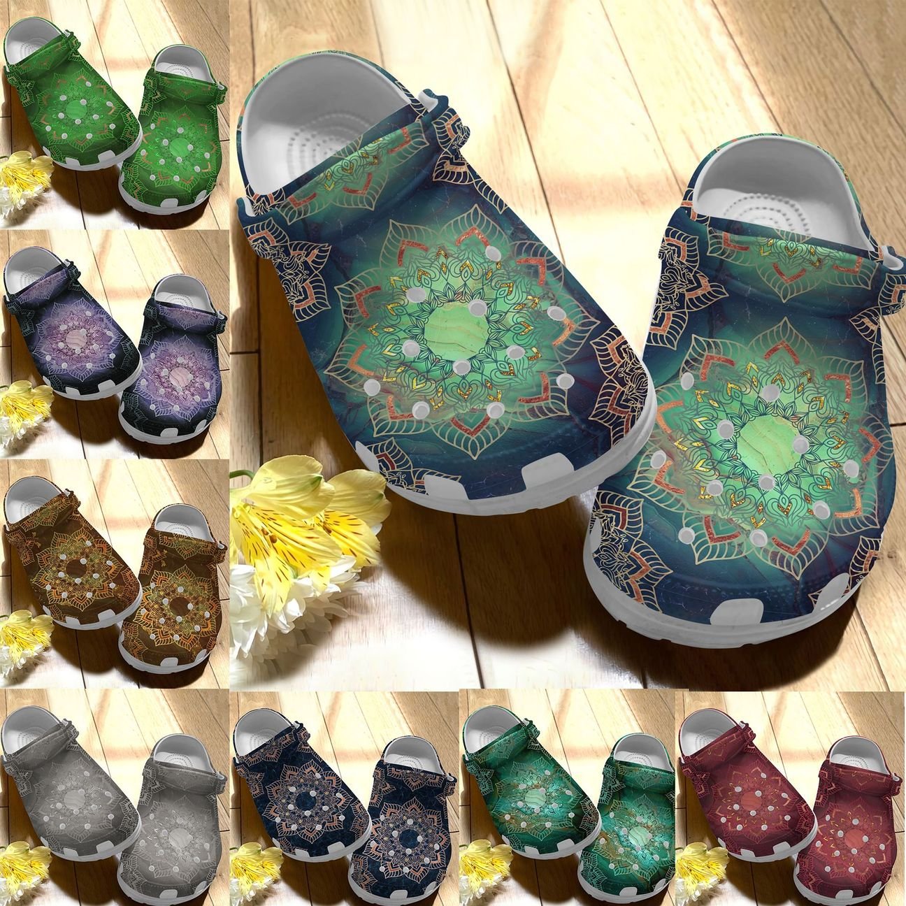 Boho Personalize Clog, Custom Name, Text, Fashion Style For Women, Men, Kid, Print 3D Whitesole Boho Pattern