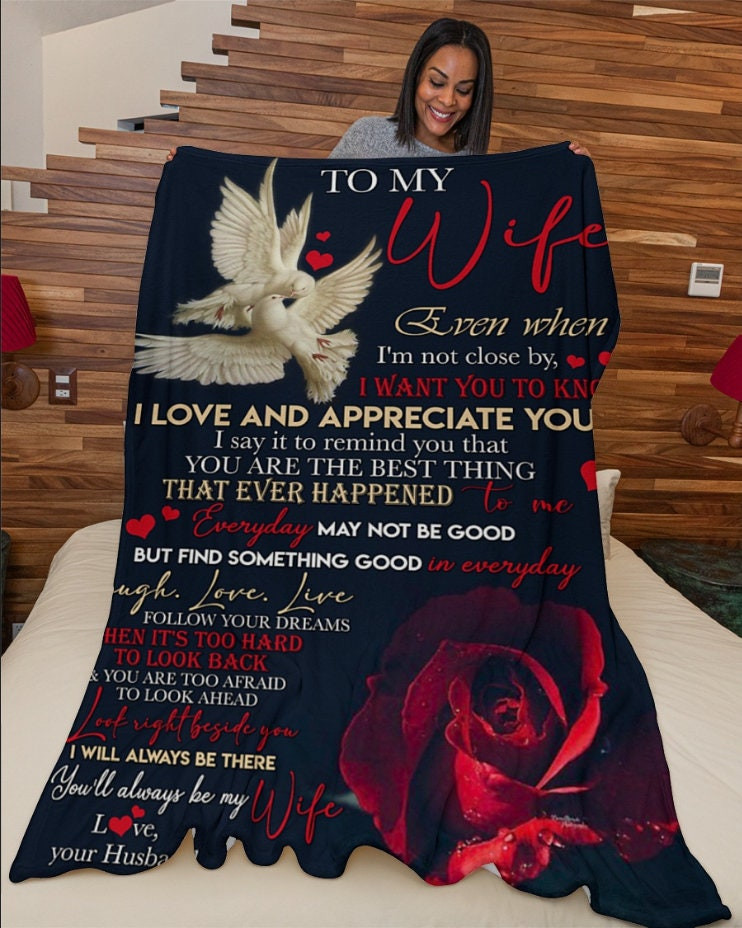 Special Gift For Your Wife From Husband  Christmas Blanket Husband Love Wife Red Rose Blanket Christmas Gift Custom