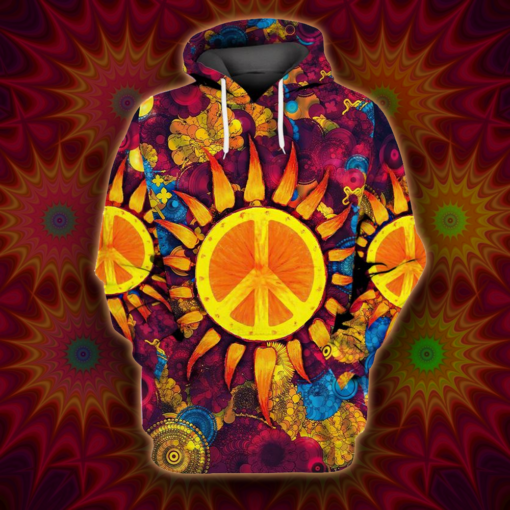 Hippie Peace Sign With Sun Decor 3D All Over Print Shirts For Men & Women, Gift For Hippie Soul, Hippie Lover