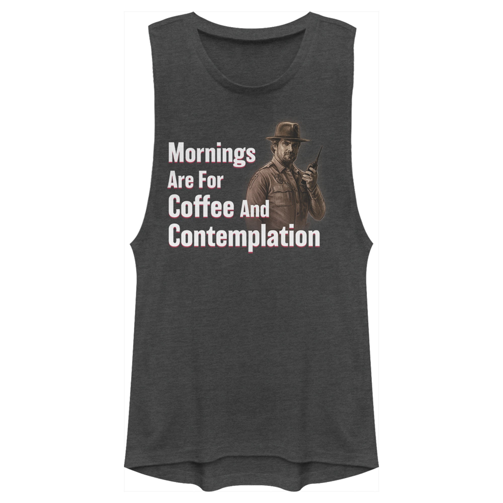 Stranger Things Junior’S Hopper Coffee And Contemplation  Festival Muscle Tee