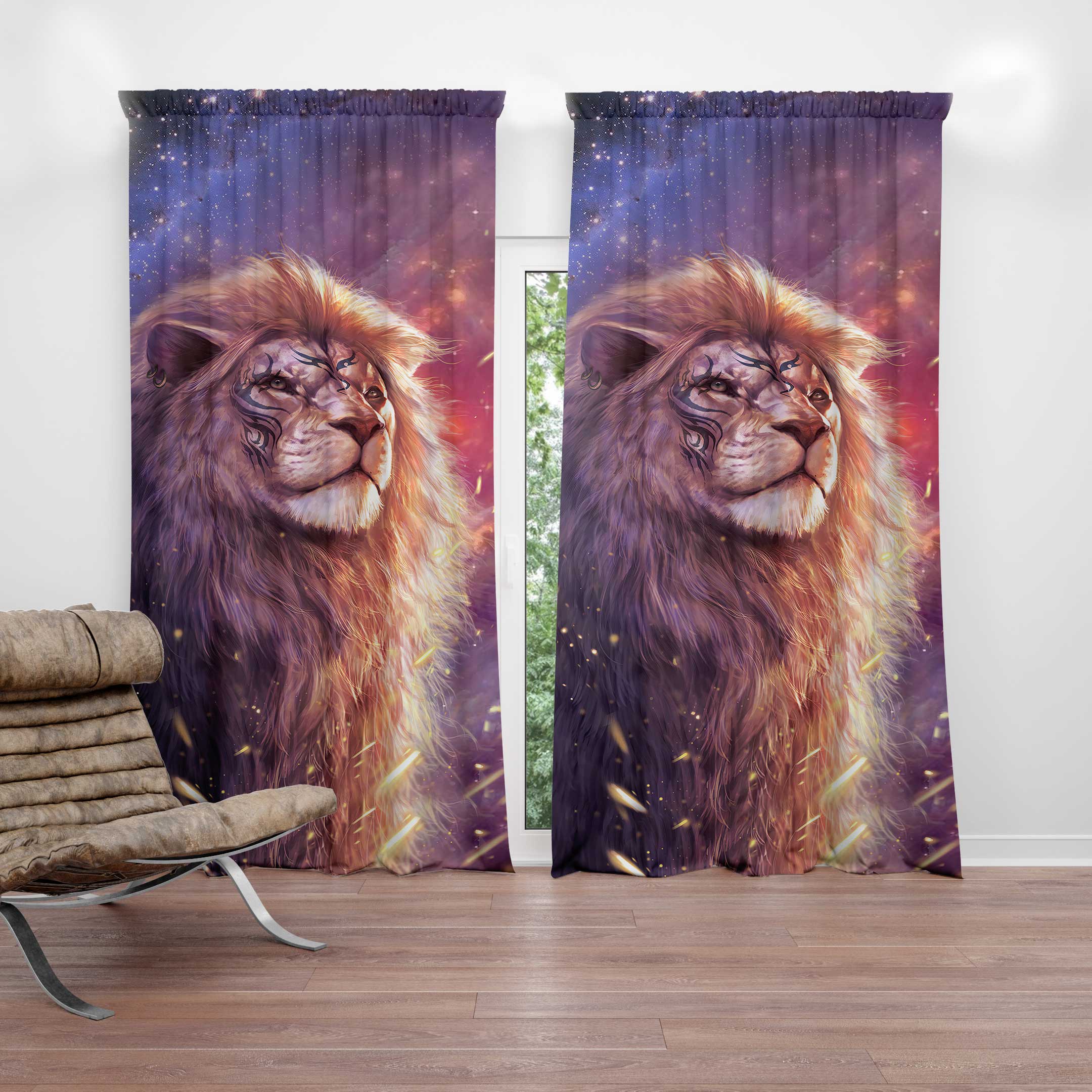 ViticStore™ Galaxy Dust Lion art curtains for home decor 3d all over printed woven fabric black out window curtains for decoration all size