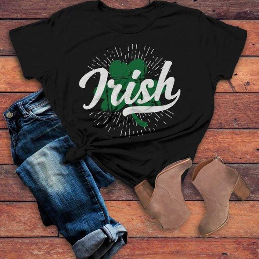 Women’s Irish T Shirt Vintage Clover Shirts Shamrock Graphic Tee Grunge Tshirt St. Patrick’s Day