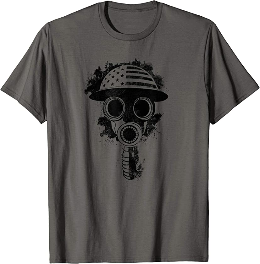 American Flag Vintage WWI Army Gas Mask Military T-Shirt