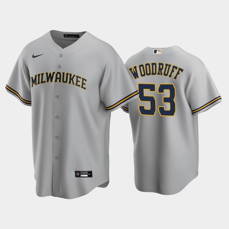 Brewers 53 Brandon Woodruff Road Gray Jersey