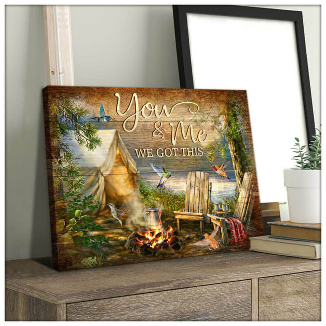 You and Me Camping Hummingbird Canvas Wall Art, gifts for hummingbird lovers