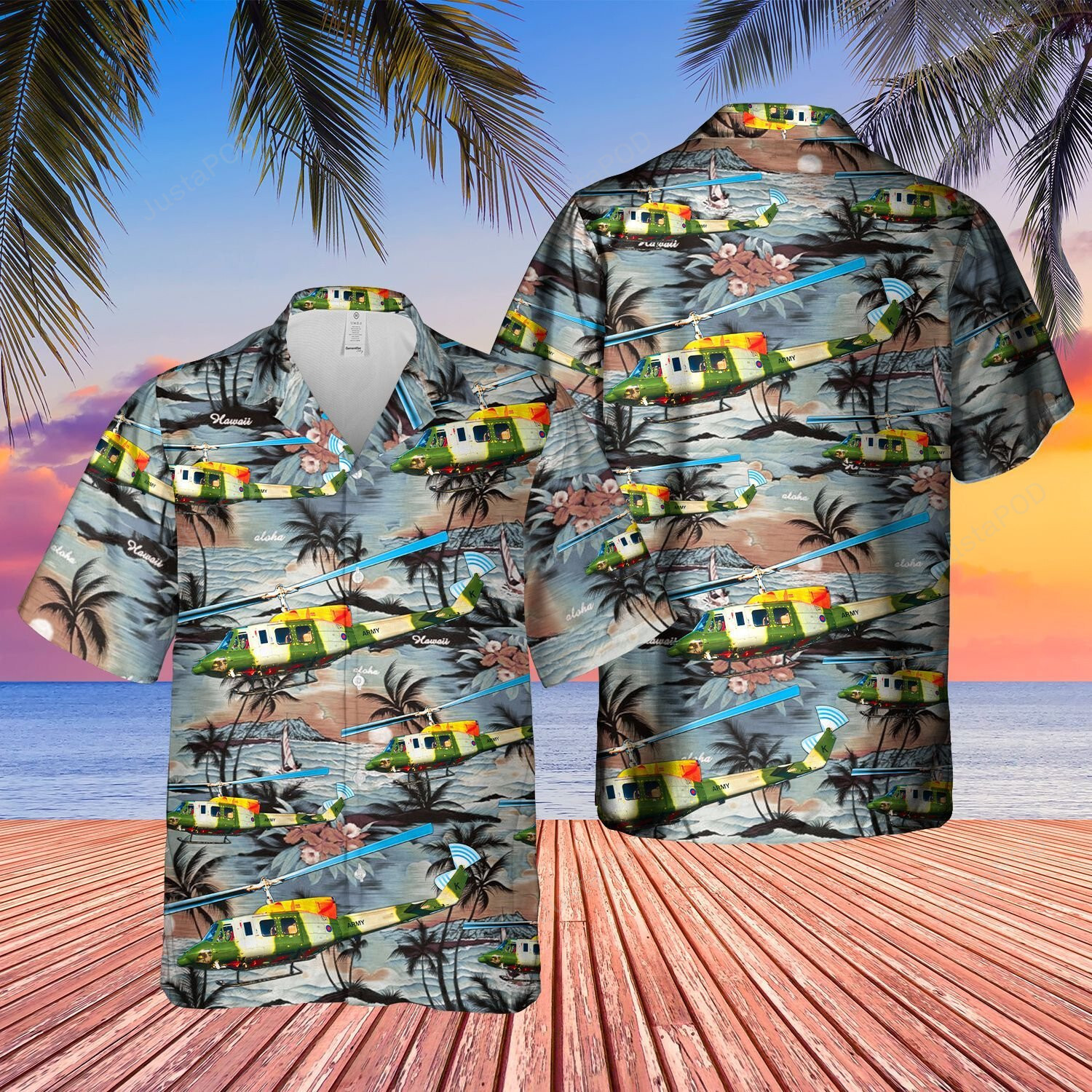 British Army Bell 212 Helicopter Hawaii Shirt Ha43516