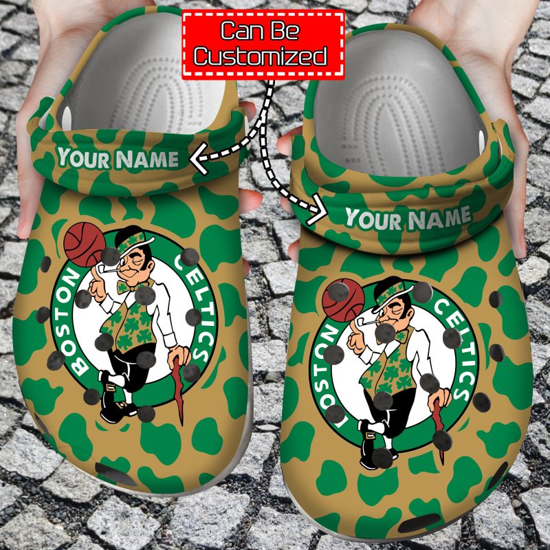 Personalized Basketball Boston Celtics Cow Animal Print Crocband Crocs Shoes