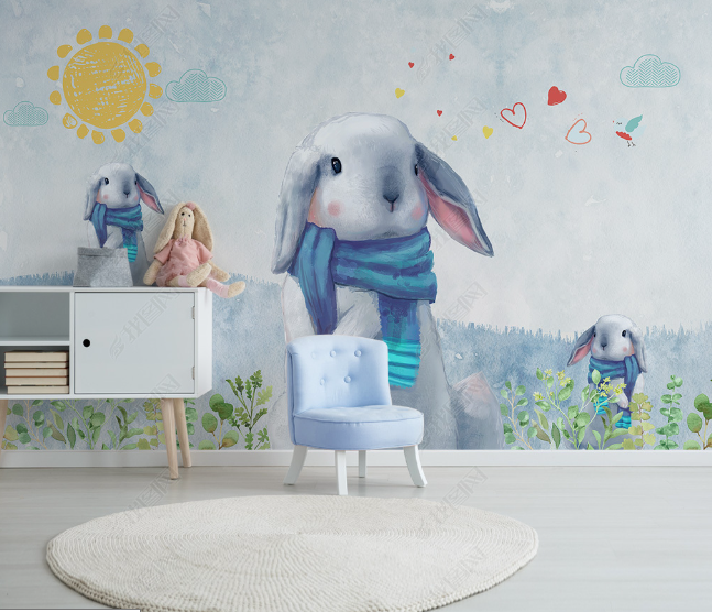 3D Cartoon Sun Animal Rabbit Wall Mural Wallpaper Lqh 15