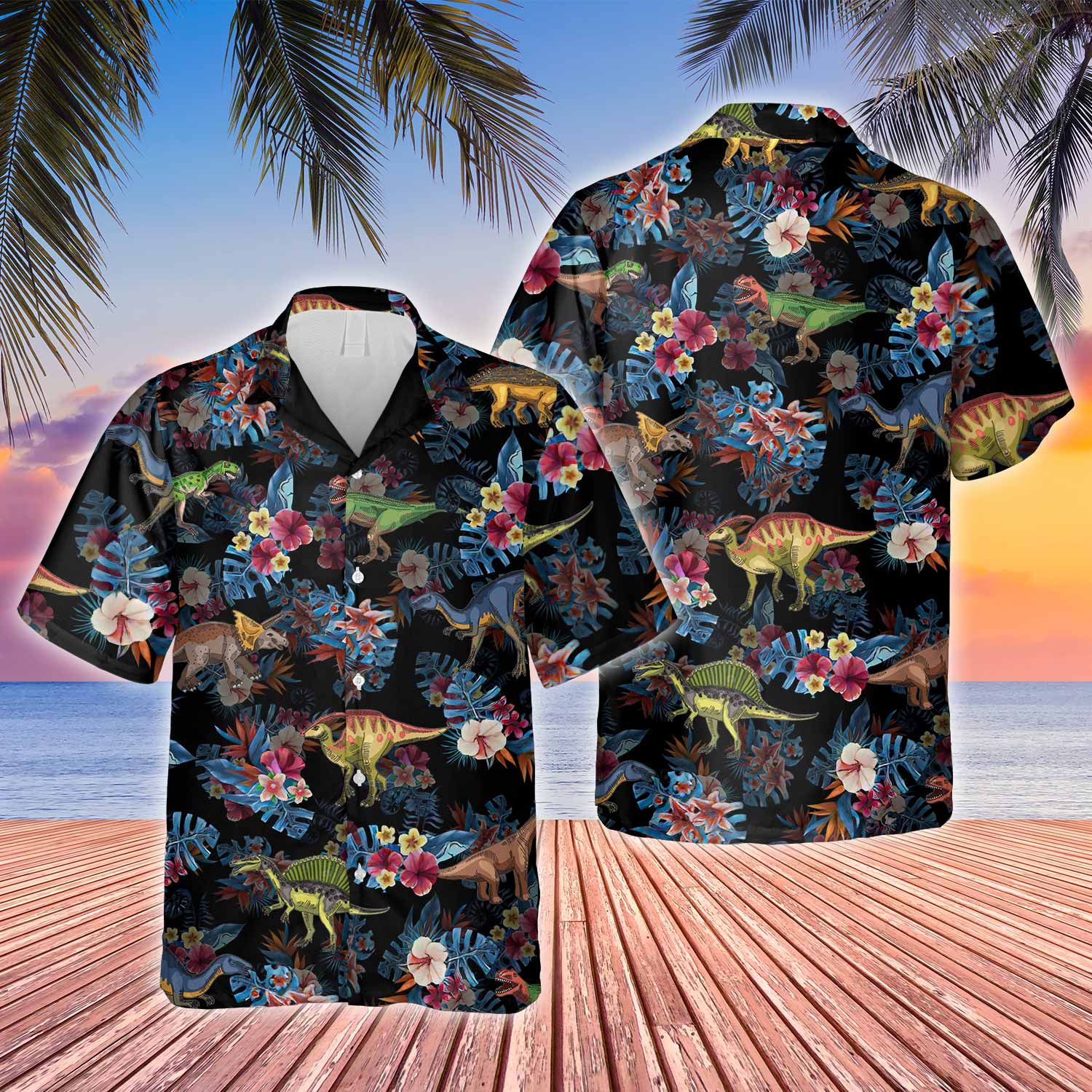 Tropical Vibes – Dinosaur Hawaiian Shirt