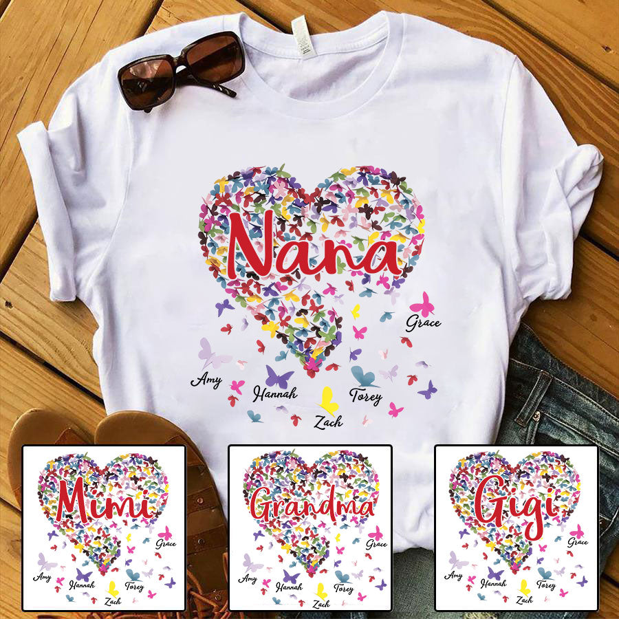 Nana And Grandkids Heart Butterfly T-Shirt