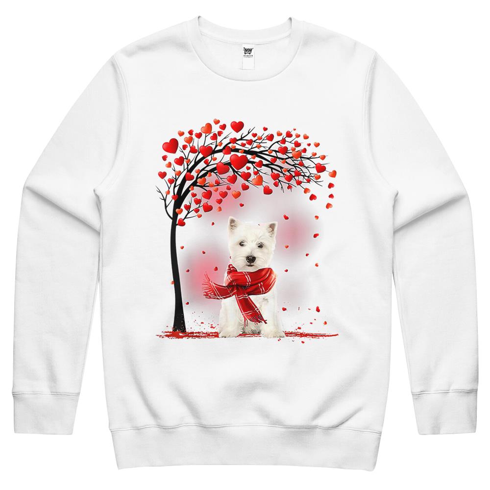 Valentines Day Westie Dog Tree Heart Puppy Dog Lover Crewneck Sweatshirt