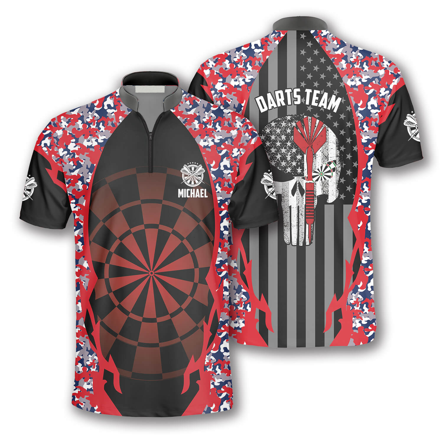 Punisher Skull Red Camouflage Custom Darts Jerseys For Men, Idea Gift For Dart Player