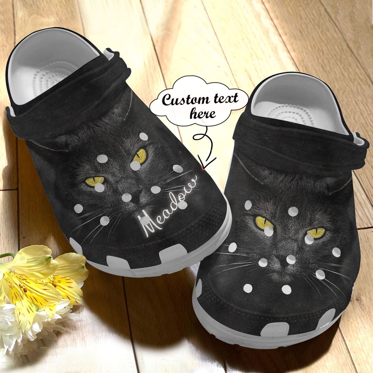 Black Cat Personalized Clog, Custom Name, Text Black Cat Love, Fashion Style For Women, Men, Kid, Print 3D