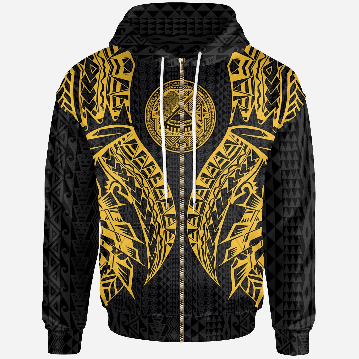 American Samoa Zip-Up Hoodie – Polynesian Lion Head Gold Style