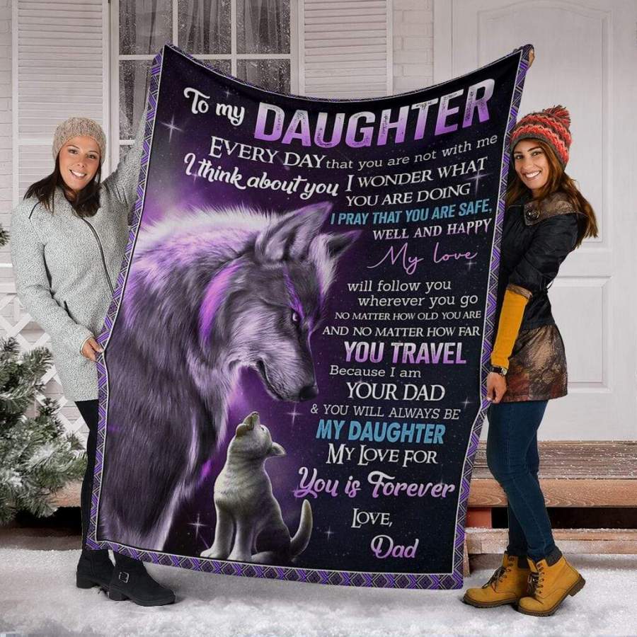 To My Daughter My Love Is Forever Wolf Custom Name Blanket