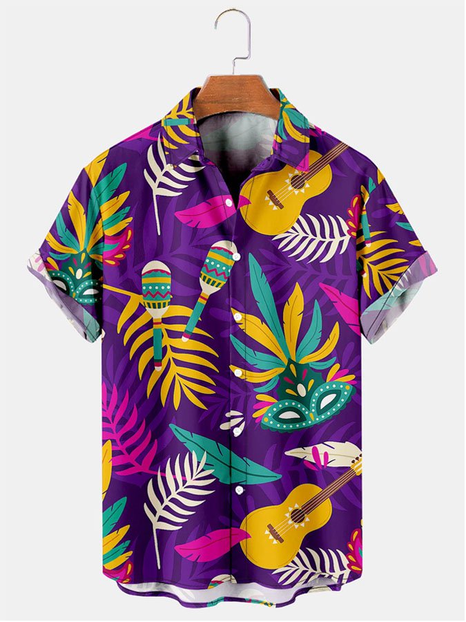 Carnival Mask Print Casual Breathable Short Sleeve Hawaii Shirt Ha26548