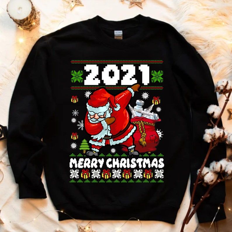 Funny Merry Christmas Shirt, Christmas Santa Clause, Vaccine Christmas 2021, Christmas Ugly Sweater