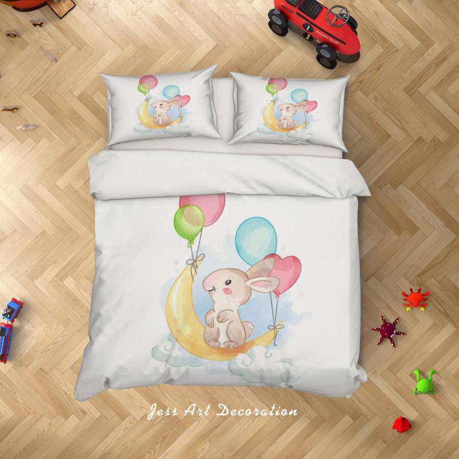 3D Cartoon Rabbit Moon Balloon Quilt Cover Set Bedding Set Duvet Cover Pillowcases SF16