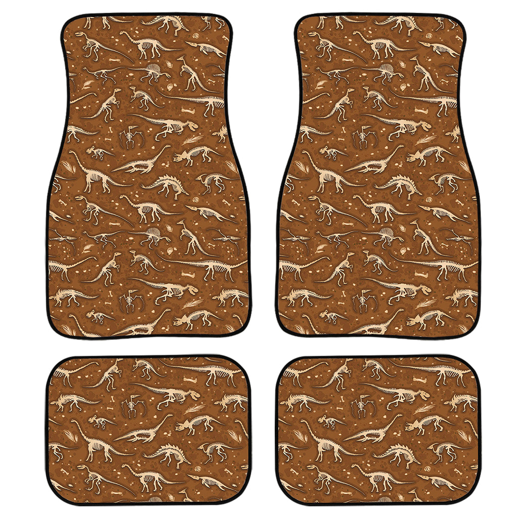 Dino Skeleton Fossil Pattern Print Front And Back Car Floor Mats, Front Car Mat