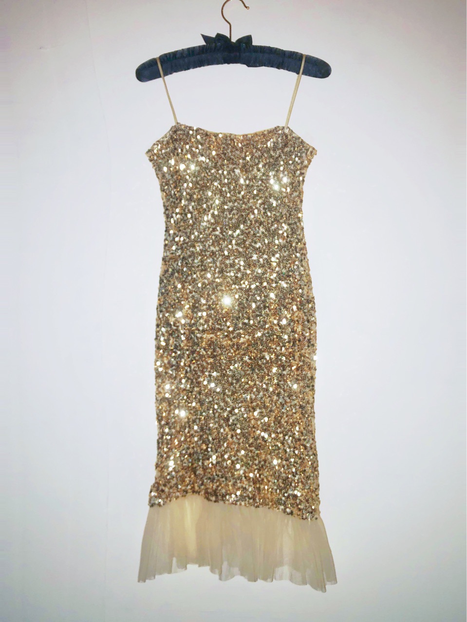 Temperament, fashion, heavy industry, sequined sling, sparkling fishtail mesh stitching, slim and slim dress girl alx