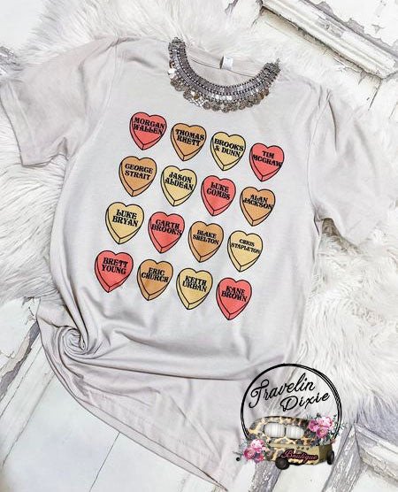 Candy Hearts Country Music Short Sleeve Shirt For Him, Her, Boyfriend, Girlfriend, Wife, Husband Valentines Day Gift