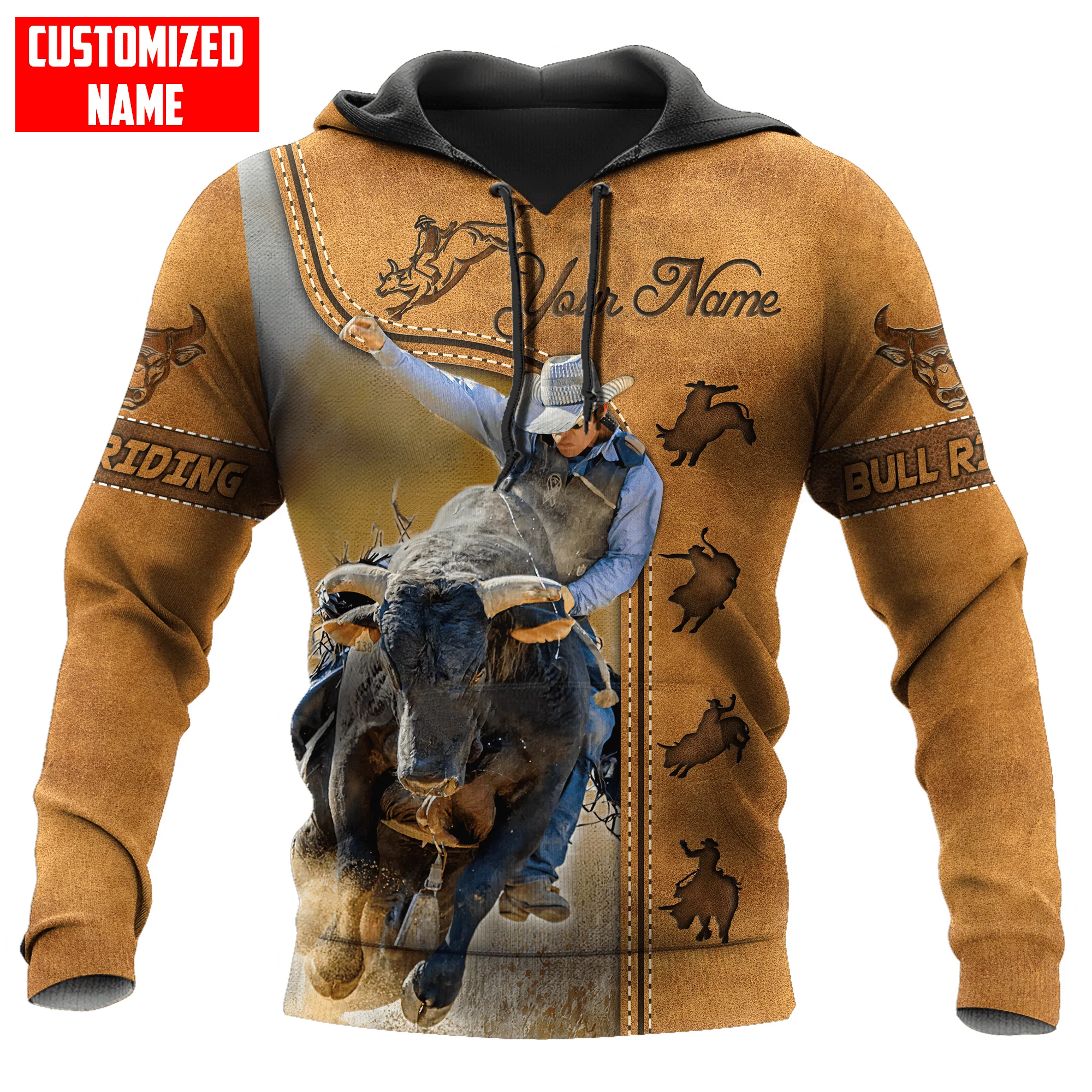 Custom Name Bull Riding 3D Hoodie Cowboy Hoodie, Cowboy Gift For Son Husband