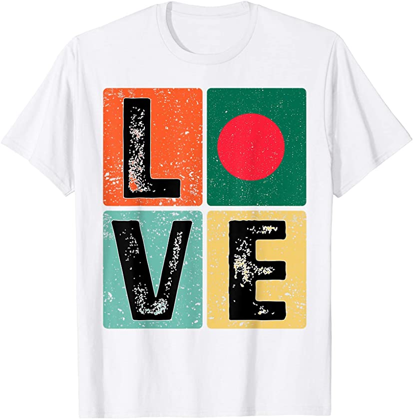 Vintage Retro I Love Bangladesh Flag for Bangladeshi Pride T-Shirt