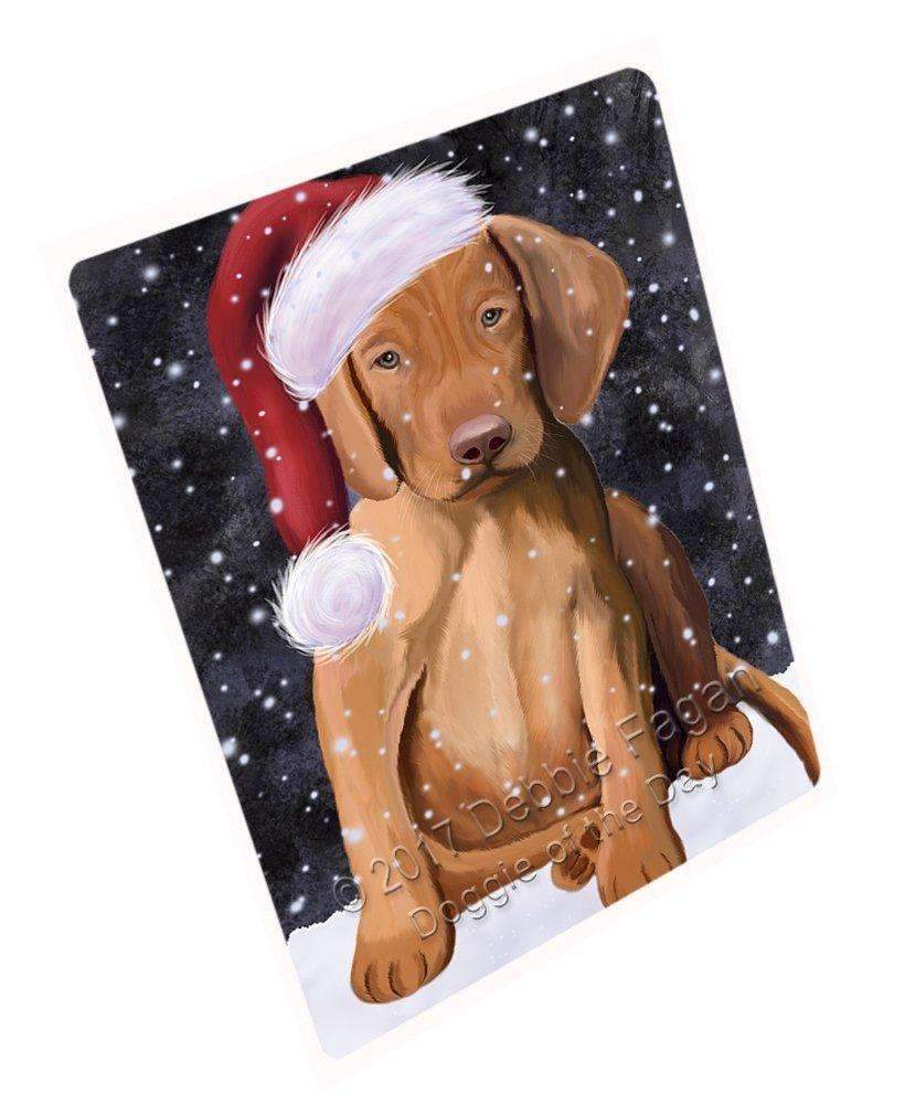 Let It Snow Christmas Holiday Vizsla Puppy Dog Wearing Santa Hat Art Portrait Print Woven Throw Sherpa Plush Fleece Blanket D077