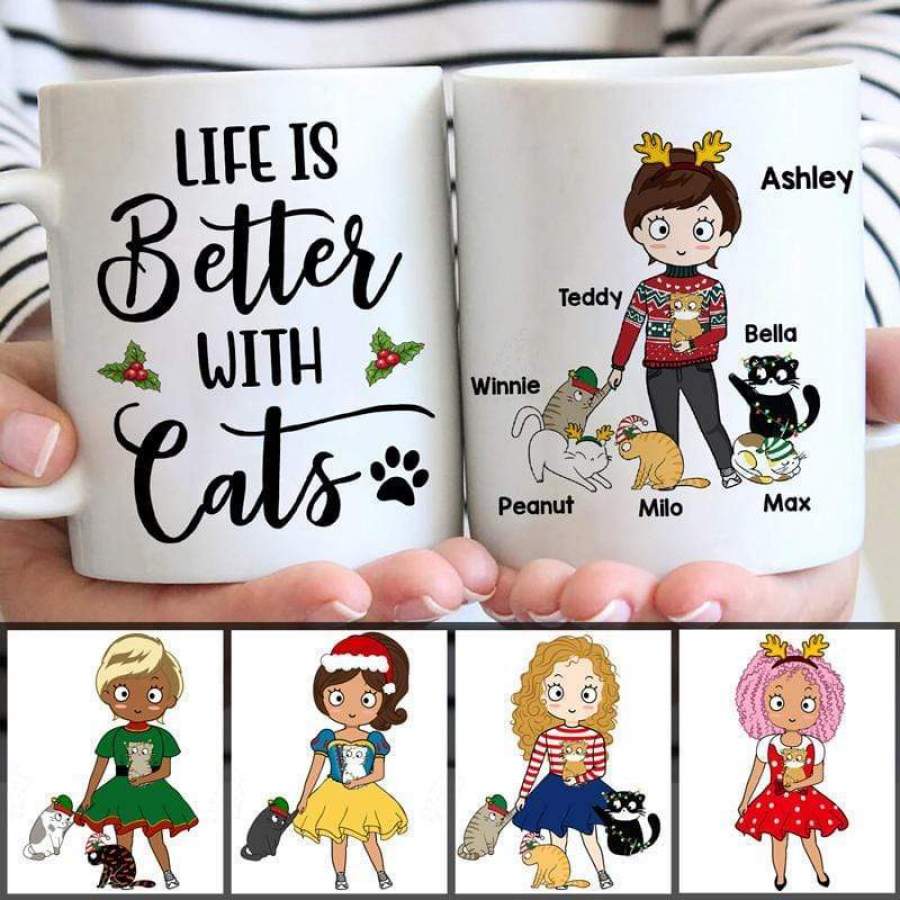 Life Is Better With Cats Chibi Girl Personalized Mug