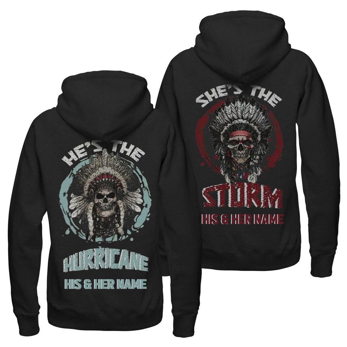 Personalized He’S The Hurricane She’S The Storm Couple Hoodie, Custom Skull Lover Hoodie, Matching Couple Hoodie, Happy Valentines Day Hoodie