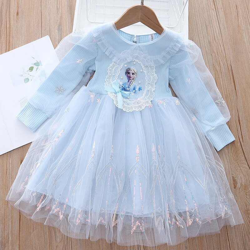 Spring Children Clothing Frozen 2 Elsa Princess Party Kids Dresses for Girls Vestidos Autumn Little Kids Clothes Birthday Outfit alx