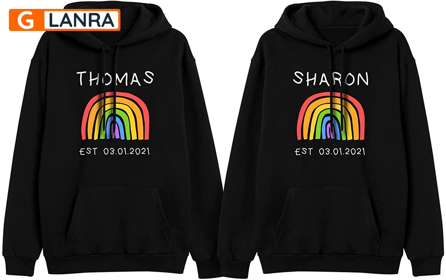 Personalized Rainbow Hoodie, Custom Lgbt Couple Hoodie, Matching Couple Hoodie, Lgbt Hoodie, Unisex Sweater, Sweatshirt