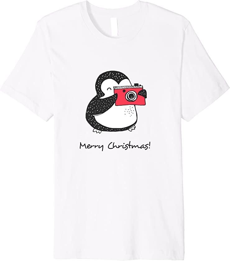 Cute Penguin Taking Photos at Christmas Great Idea for Kids Premium T-Shirt