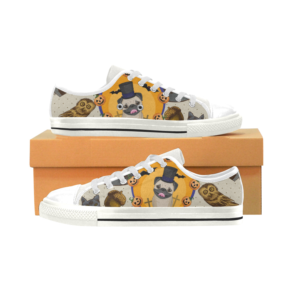 Pug Halloween White Low Top Canvas Shoes for Kid