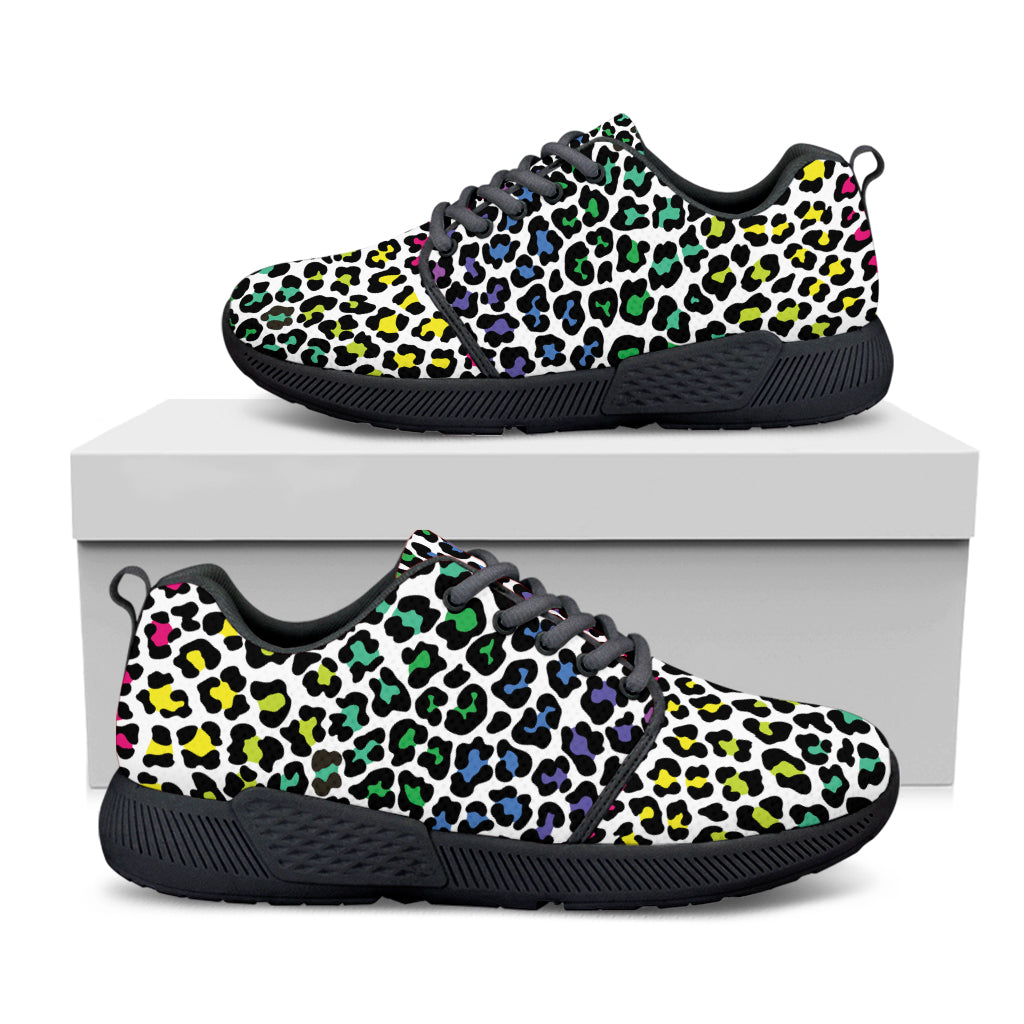 Colorful Leopard Print Black Athletic Shoes