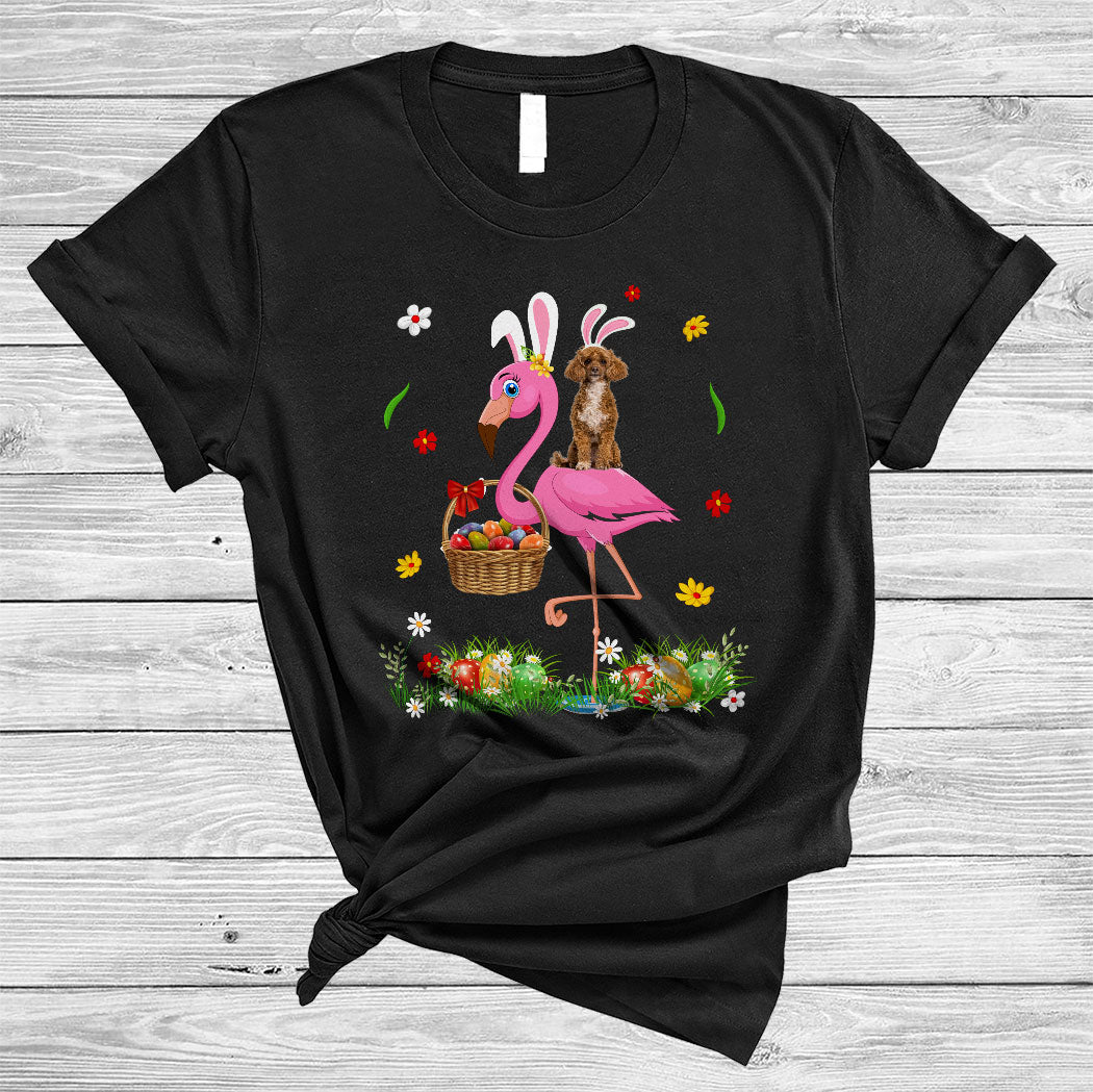 Bunny Poodle Riding Flamingo Cute Happy Easter Day Egg Basket Flower Dog Lover Gifts T-Shirt