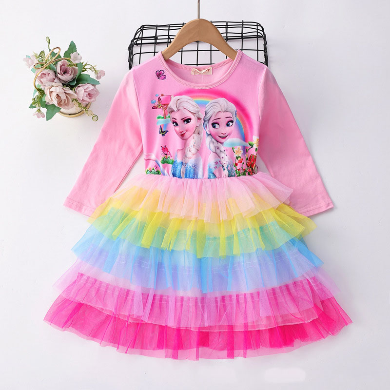 Autumn Fashion Kids Dresses for Girls Elsa Princess Costume Party Clothes Vestidos Spring Birthday Frozen Long Sleeve Dress alx