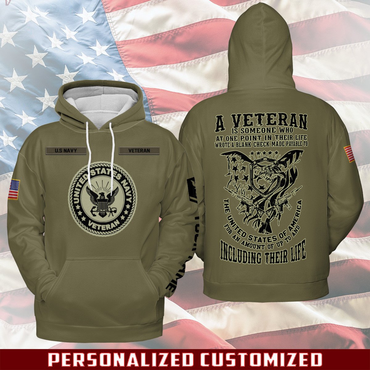 Us Navy A Veteran Custom Name Hoodie 3D #300322V