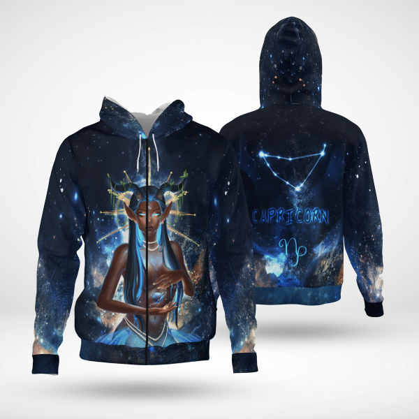 Zodiac Capricorn Girl For Black Queen Capricorn All Over Print 3D Unisex Zip Up Hoodie Us Size