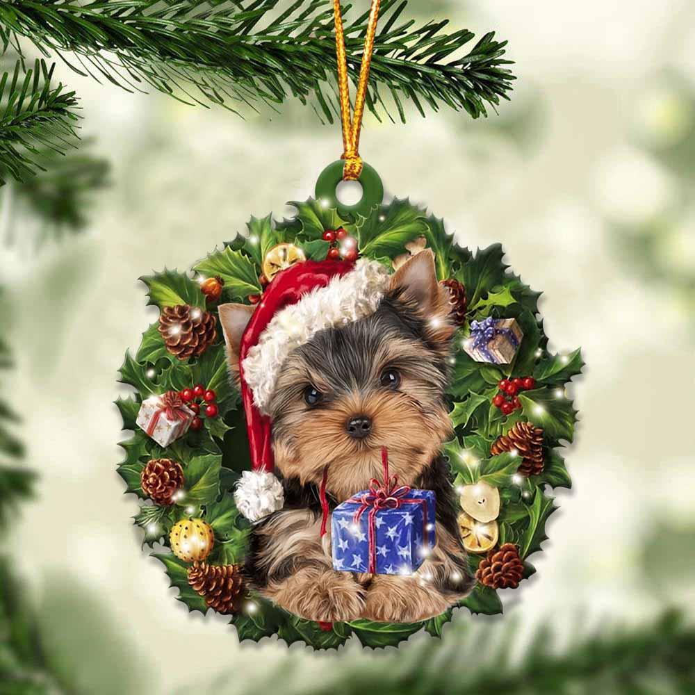 Yorkshire Terrier And Christmas Gift Christmas Ornament Chm