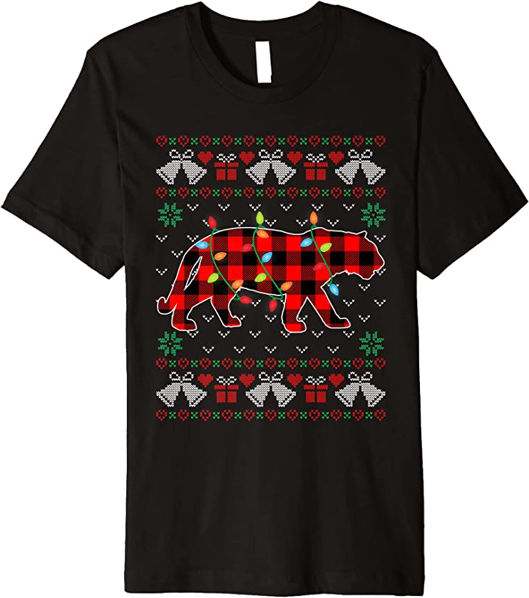 Tiger Lover Funny Xmas Lights Ugly Christmas Sweater Premium T-Shirt