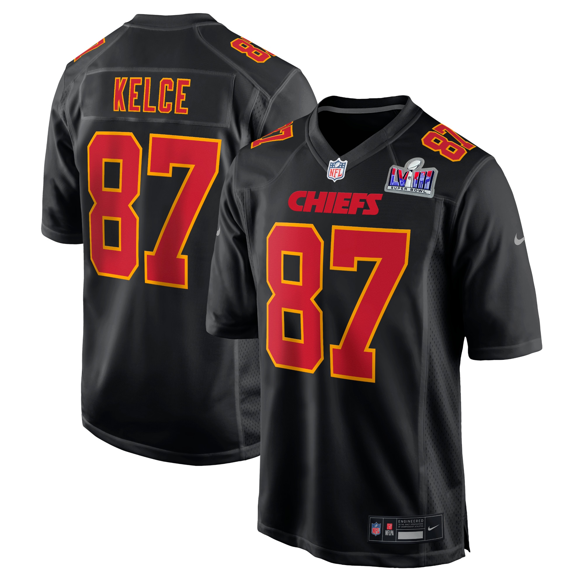 Travis Kelce Kansas City Chiefs Super Bowl LVIII Carbon Fashion Game Player Jersey – Black