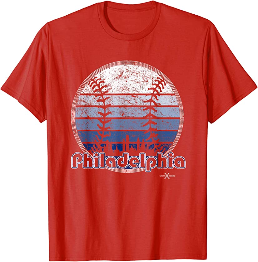 Vintage Philadelphia Baseball Sunset with Philly Skyline T-Shirt