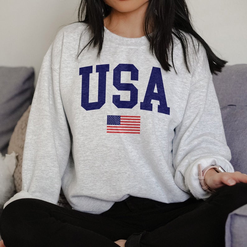 Usa Sweatshirt – American Flag – United States – 4Th Of July Sweatshirt – Patriotic Shirt – Red White & Blue – Unisex Crewneck Sweatshirt