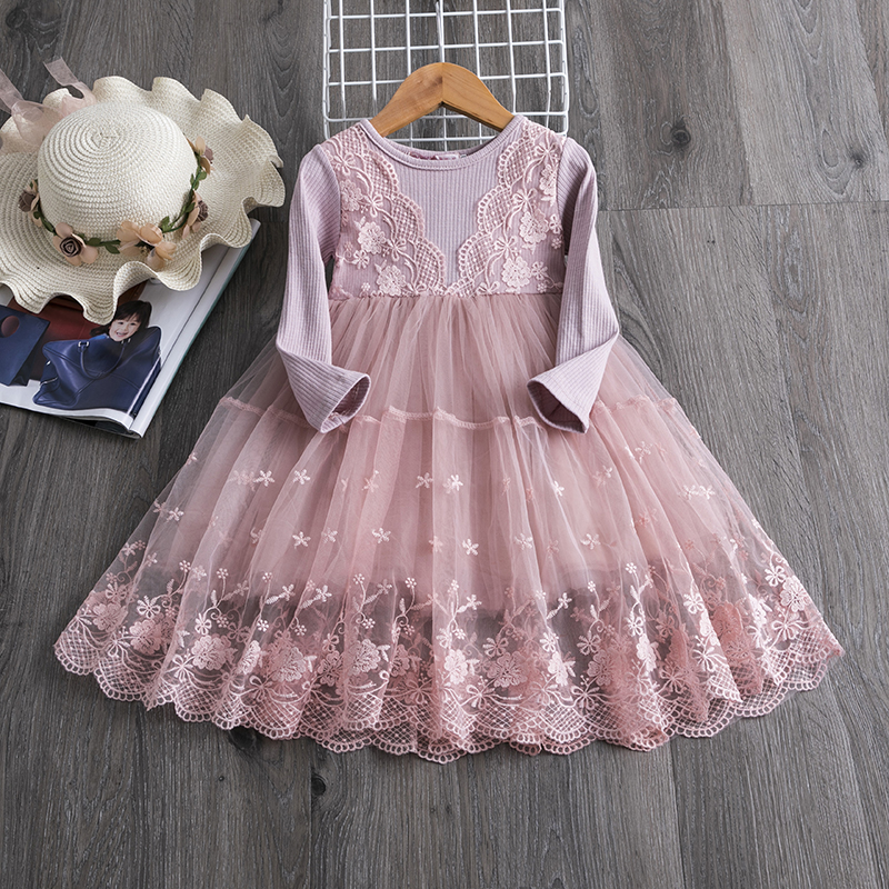 2022 New Long Sleeve Dress For Girls Flower Puff Sleeve French Style Dresses For Children Kids Cotton Blend Dresses For Girls alx