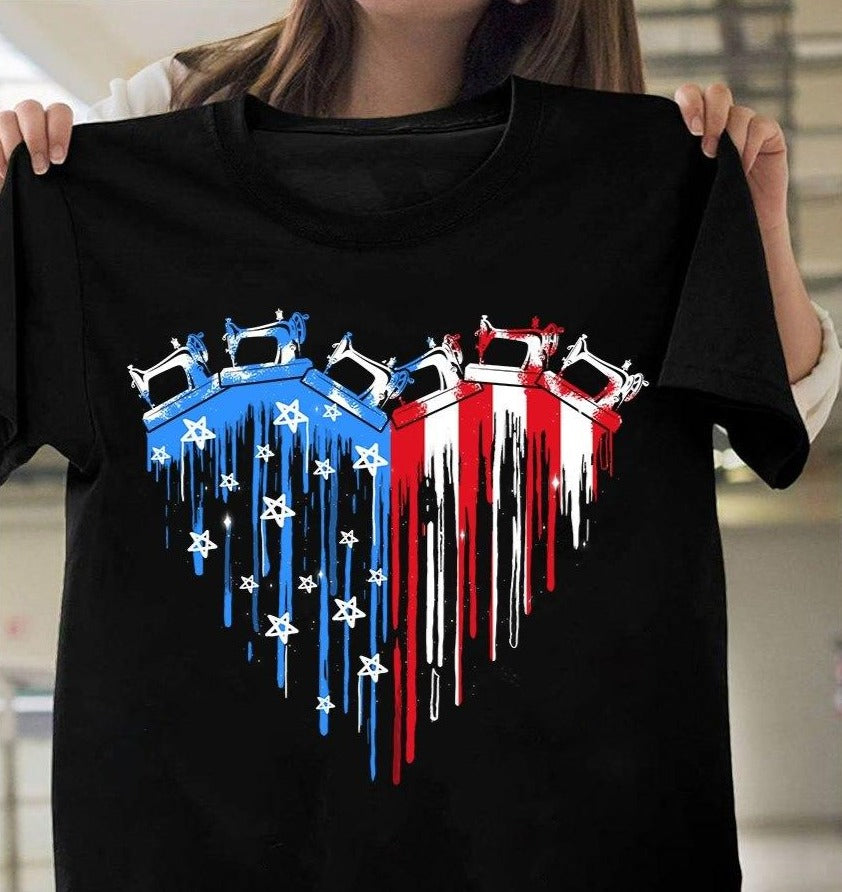 Sewing Machine Heart American Flag Pattern Gift Standard/Premium T-Shirt