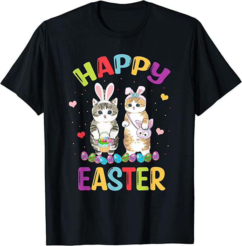 Cute Kitten Happy Easter Cat Bunny Eggs Basket Funny T-Shirt