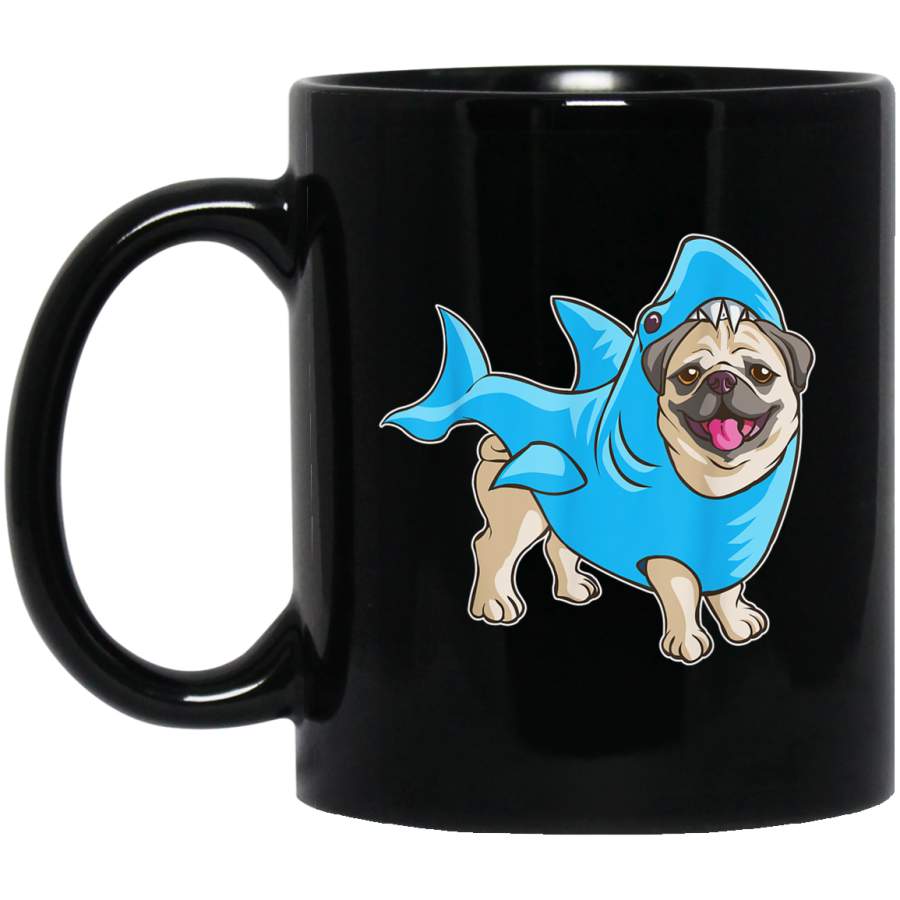 Pug Shark Funny Dog Suit Puppy Great White Gift Black Mugs