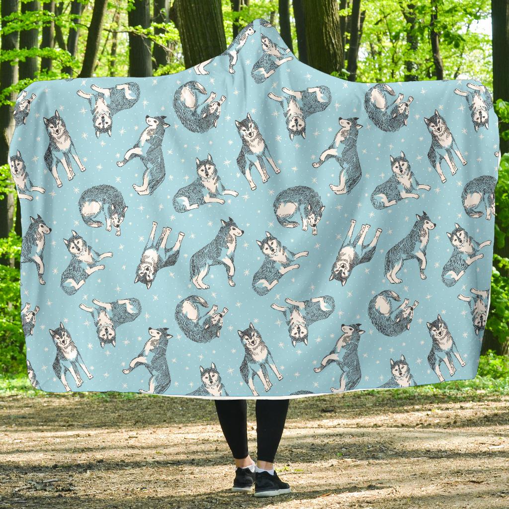 Wolf Design Print Pattern Hooded Blanket