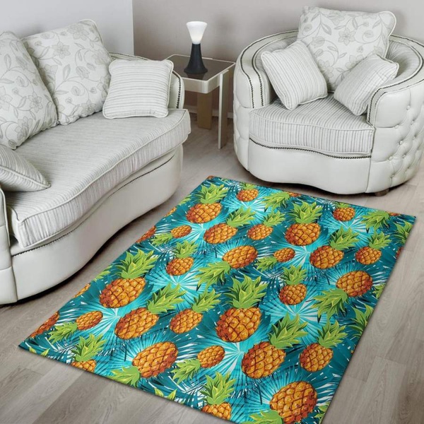 Blue Tropical Hawaiian Pineapple Print Area Rug